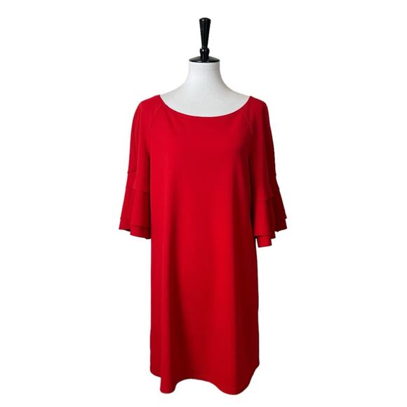 Tiana B. Dress Shift Ruffle Sleeves Scoop Neck Red Petite Women’s Size 12P - Picture 1 of 12
